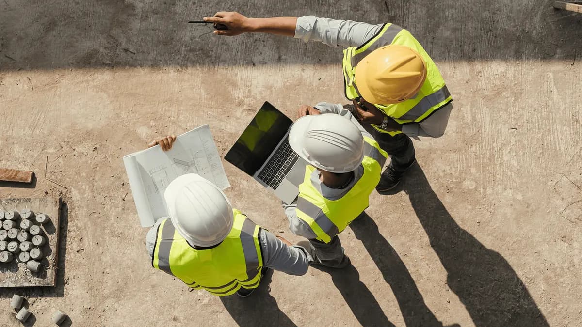 مهندسان در حال بازرسی سایت ساختوساز با تبلت